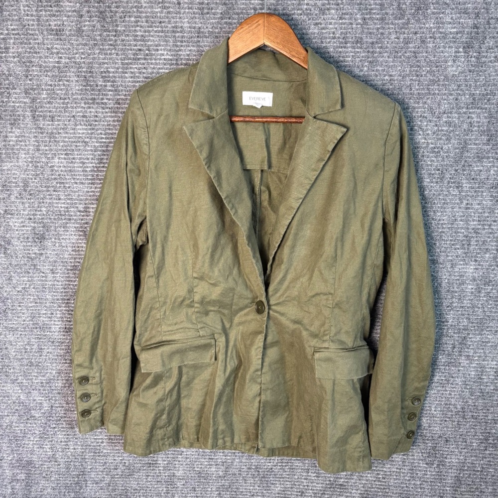 Evereve Olive Green Linen Blend Blazer Women's Small Lightweight Jacket